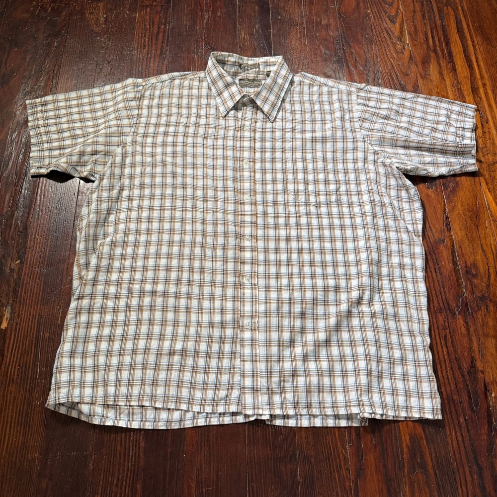Vintage 80s Christopher Hart Shirt Men 2XL Brown Plaid Short Sleeve Big 18-18.5